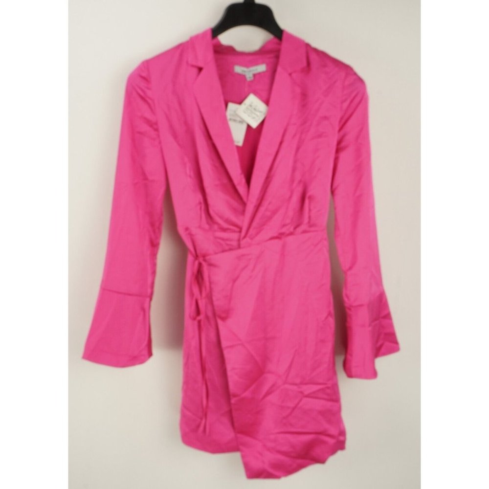 New One One Six Women's S Pink Satin‎ Long Sleeve Knee Length Shirt Dress
